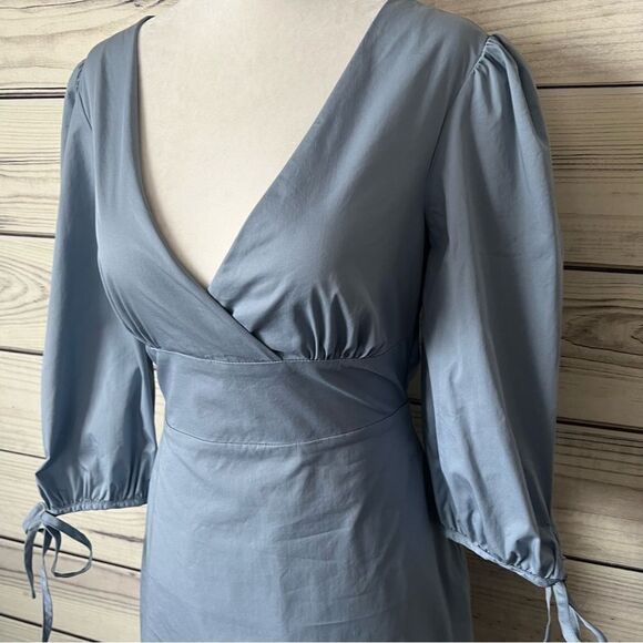 Lulus Dusty Blue Open Back V Neck A-Line Mini Dress - Picture 8 of 13